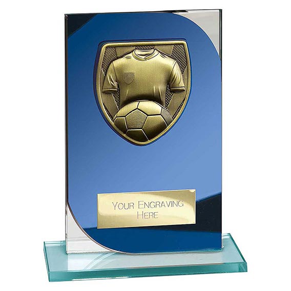 Seismic Blue Glass Football Plaque 150mm
