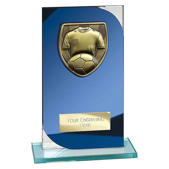 Seismic Blue Glass Football Plaque 190mm