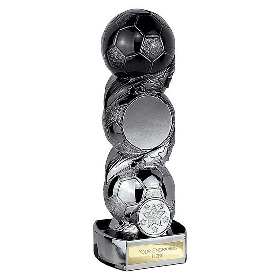 Hat-Trick Strike Black Silver Football Trophy 19cm