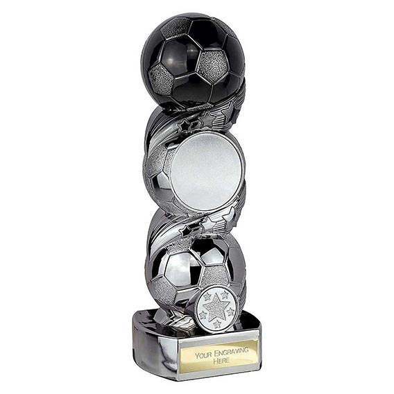 Hat-Trick Strike Black Silver Football Trophy 22cm
