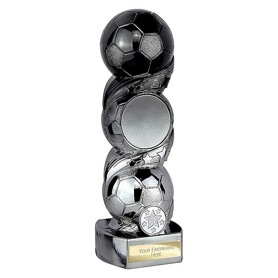 Hat-Trick Strike Black Silver Football Trophy 24cm