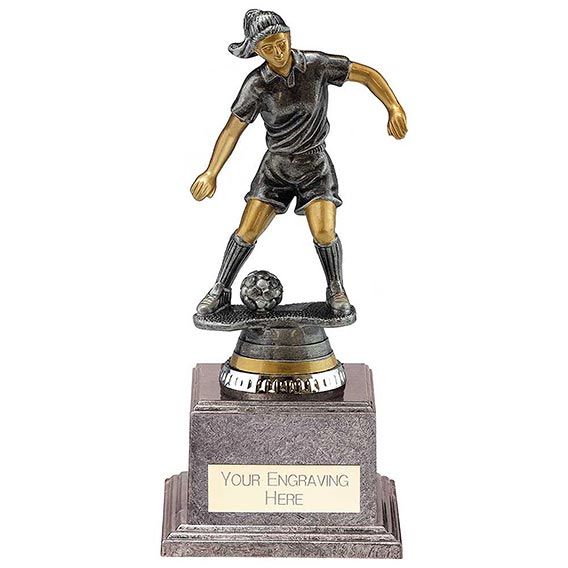 Cyclone Female Footballer Silver & Gold 180mm