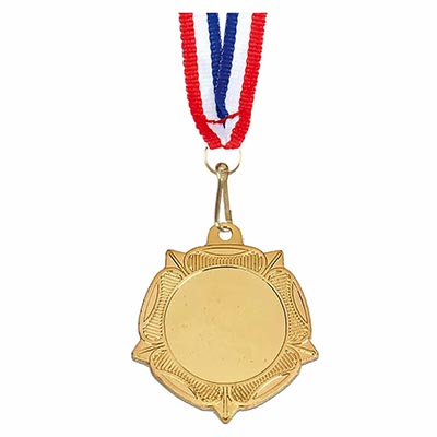 Gold Tudor Medal 40mm Red White Blue Ribbon 10mm